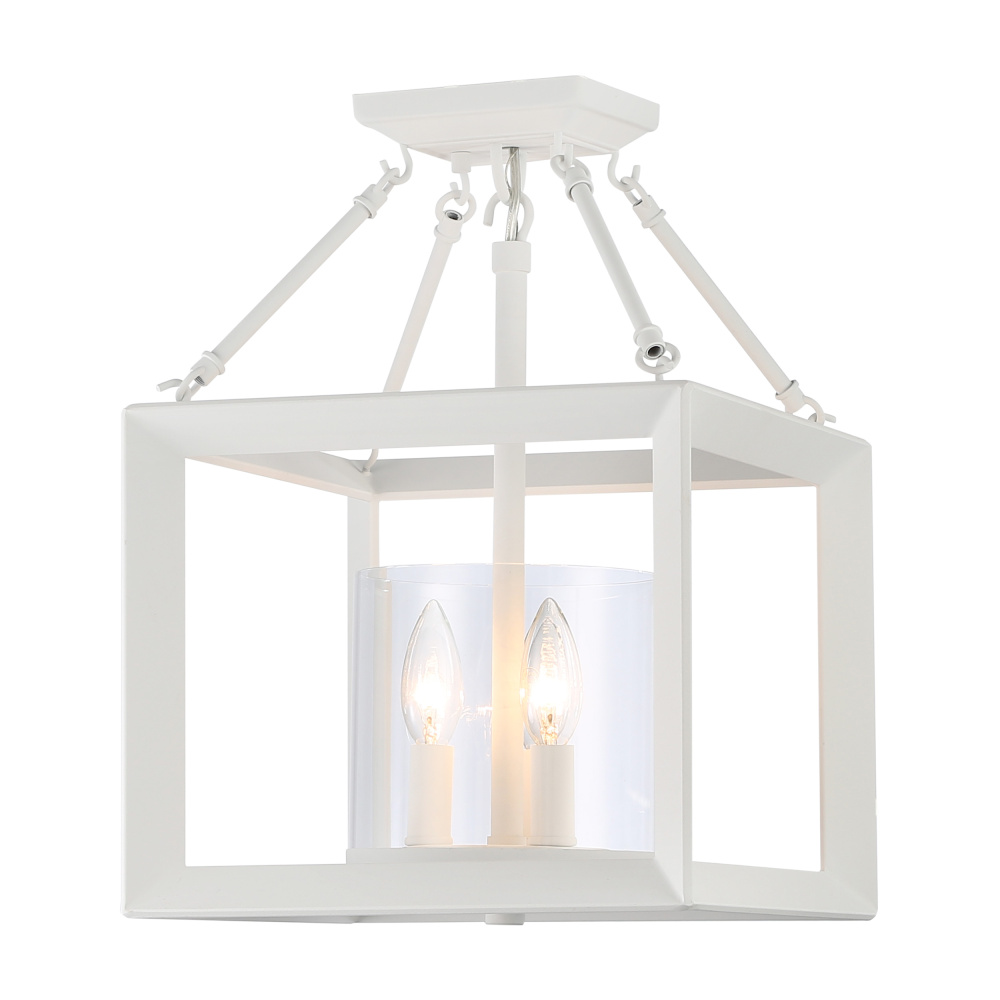 Golden Lighting Smyth 3-light 17"H Semi-Flush Mount in Natural White and Clear Glass